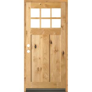 36 in. x 80 in. Craftsman Knotty Alder Clear Low-E 6-Lite Clear Stain Wood Right Hand Inswing Single Prehung Front Door