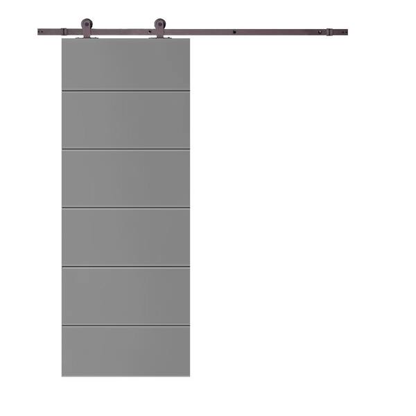 CALHOME Modern Classic 30 in. x 96 in. Light Gray Stained Composite MDF Paneled Sliding Barn Door with Hardware Kit