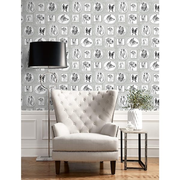 Pup Portraits Silver Vinyl Peel and Stick Wallpaper Roll ( Covers 30.75 sq. ft. )