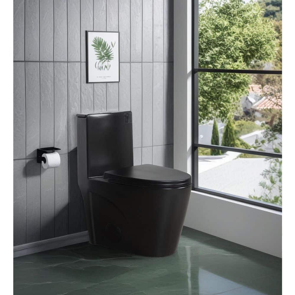 12 in. 1-Piece 1.1/1.60 GPF Dual-Flush Elongated Toilet in Matte Black Seat Included price history on PriceWatchPro