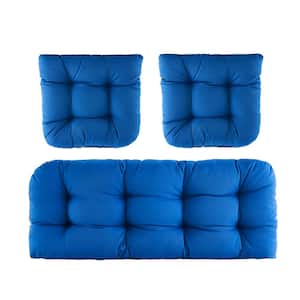 3-Piece Outdoor Chair Cushions Loveseat Outdoor Cushions Set Wicker Patio Cushion for Patio Furniture in Blue H4" x W19"