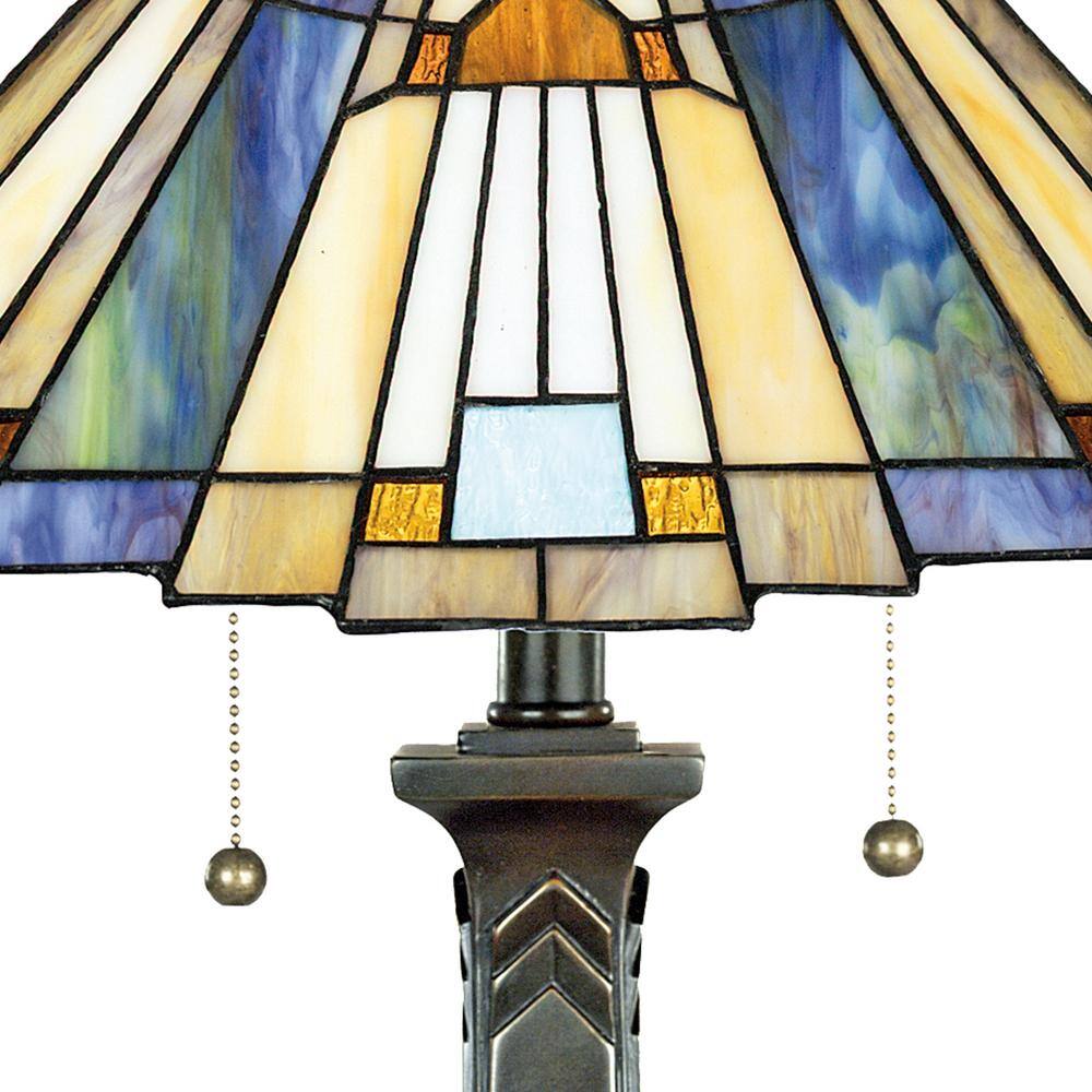 Artisan Blue and Amber Glass 16'' Tiffany Style Desk Lamp