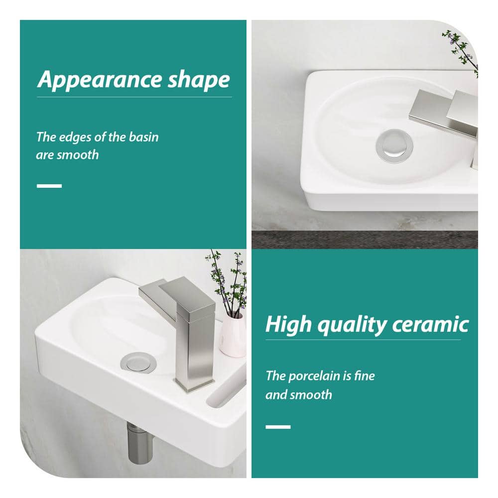 15.75'' White Ceramic Rectangle Wall Mount Bathroom Sink