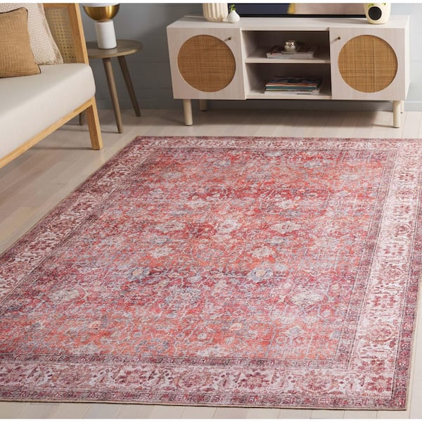 Vintage Serapi Red/Navy 5 ft. x 8 ft. Machine Washable Distressed Floral Border Area Rug