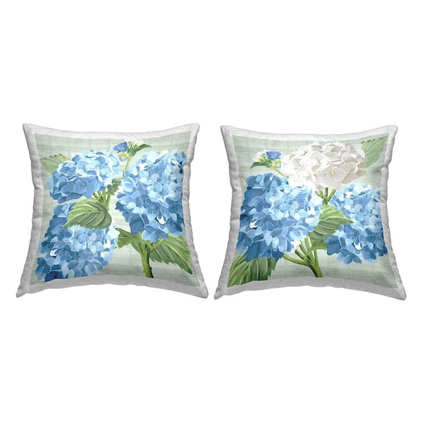 Stupell Industries Mixed Hydrangeas Tartan Pattern Blue Square Outdoor Throw Pillow 2-Pack