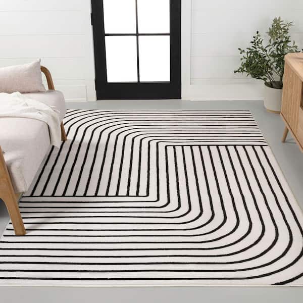 Odense High-Low Minimalist Angle Geometric Black/White 3 ft. x 5 ft. Area Rug