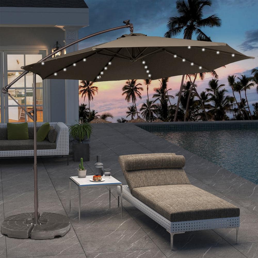 Clihome 10 ft. Steel Cantilever Solar Tilt Pation Umbrella in Tan with LED  Lights CH-H4L-TN - The Home Depot
