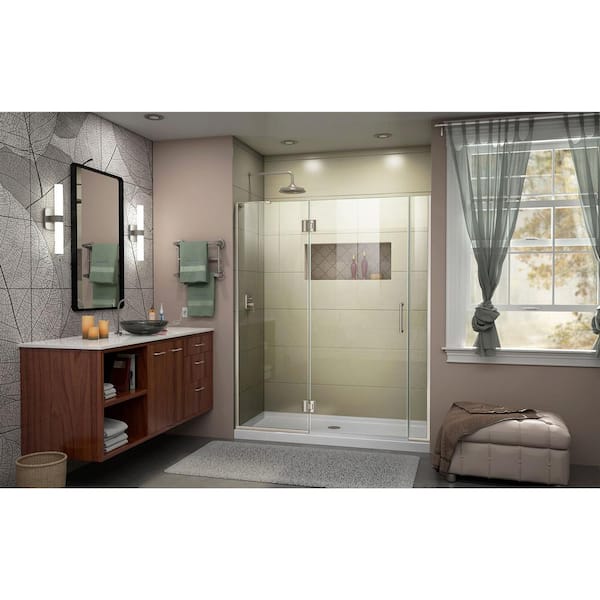DreamLine Unidoor-X 59 in. to 59.5 in. x 72 in. Frameless Hinged Shower Door in Brushed Nickel