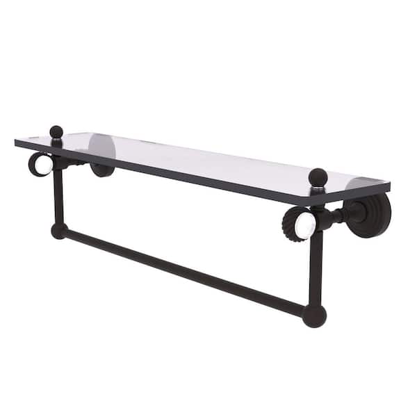 Allied Brass PacificGrove 22 in. W x 6.4 in. H x 5.13 in. D Glass Rectangular Shelf in Oil Rubbed Bronze with Towel Bar Twist Accent