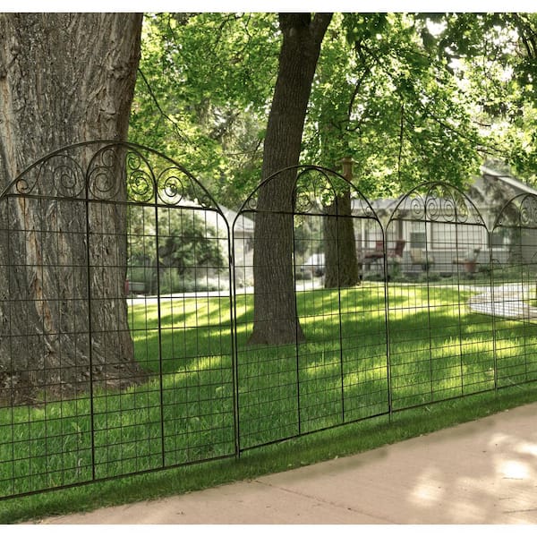 Vigoro Rockdale 43.8 in. Black Steel Fence Panel (3-Pack)