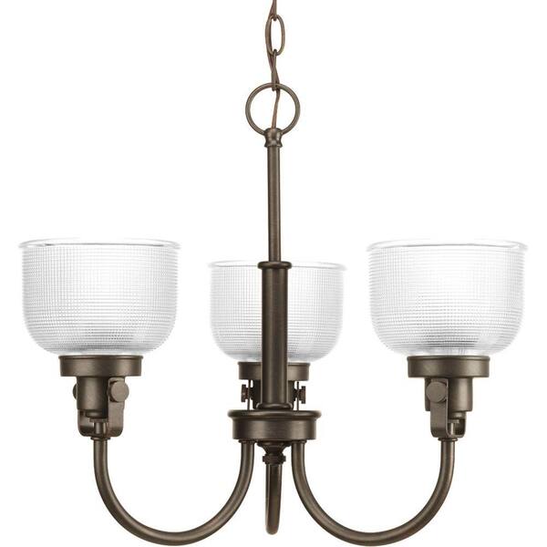 Progress Lighting Archie Collection 3-Light Venetian Bronze Chandelier with Clear Prismatic Glass Shade