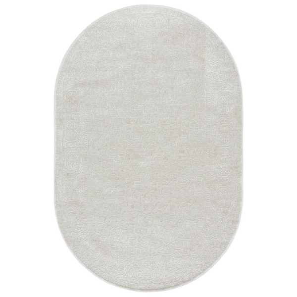 Reflection 5 ft. x 8 ft. Oval Creme/Ivory Distressed Floral Area Rug