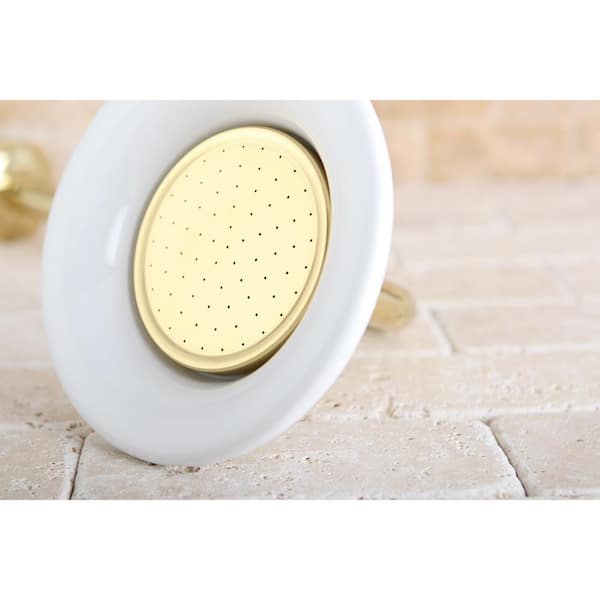 1-Spray 6.3 in. Single Wall Mount Fixed Rain Shower Head in Polished Brass