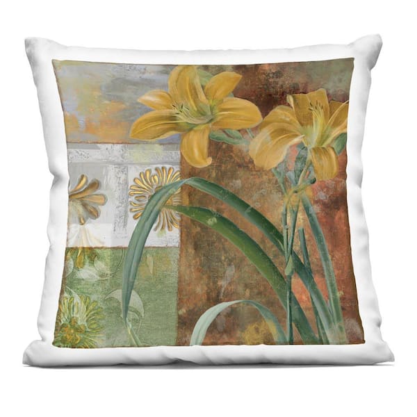 Stupell Industries Yellow Lilies on Vintage Tile Yellow Abstract Polyester 18 in. X 18 in. Throw Pillow