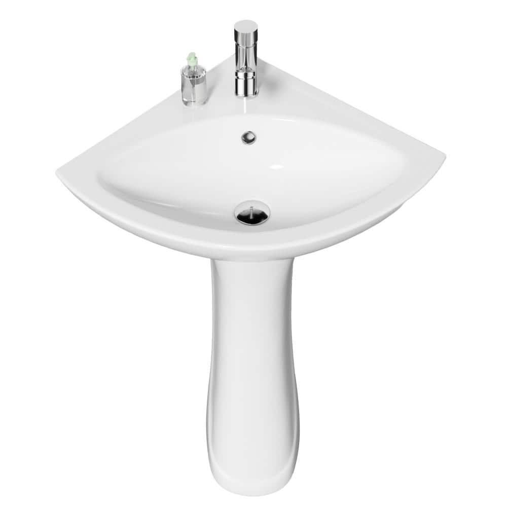 23 in. W x 18.75 in. D Mini Corner Sink Vitreous China Bathroom Pedestal Sink in White with 1 Faucet Hole Overflow price history on PriceWatchPro