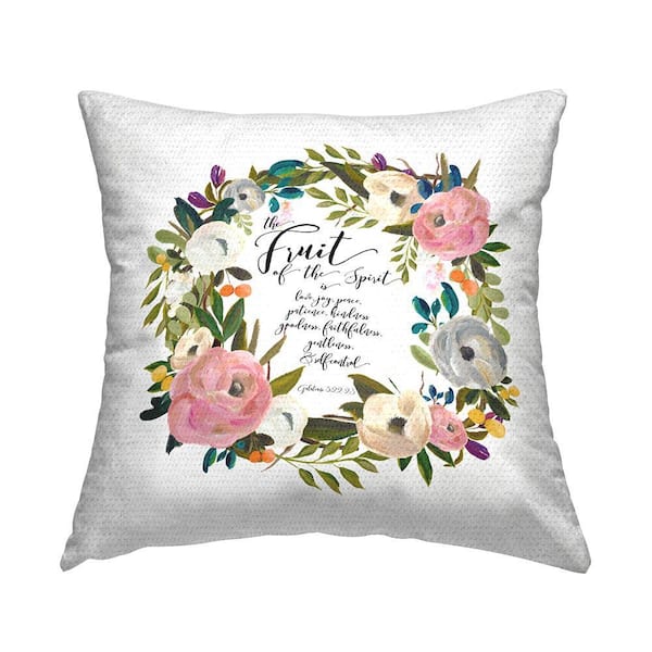 Fruit Of The Spirit Rose Wreath Multi-Color Square Outdoor Throw Pillow