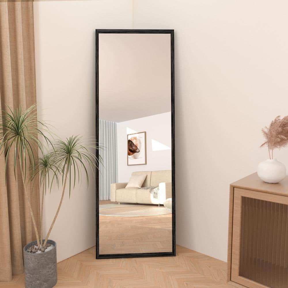 18 in. W x 58 in. H Rectangle Black Framed Standing Mirror Wall-Mounted Ful
