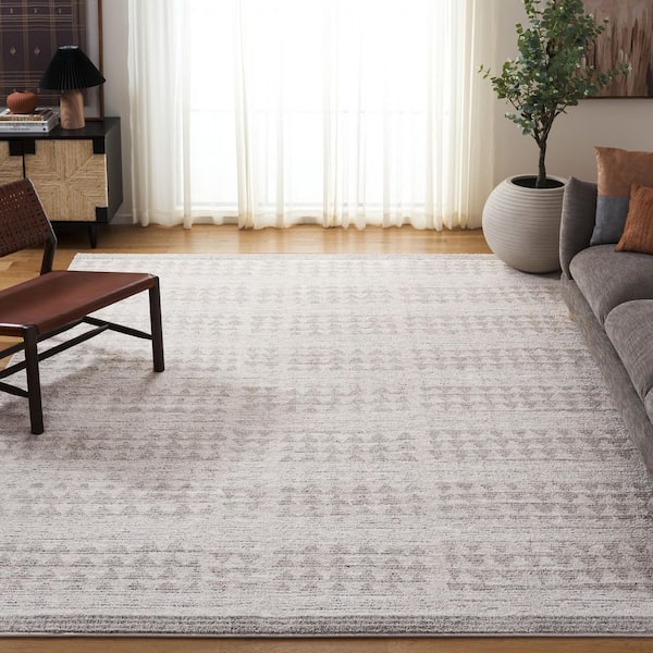 Northport 8 ft. x 10 ft. Ivory/Dark Gray Geometric Faded Area Rug