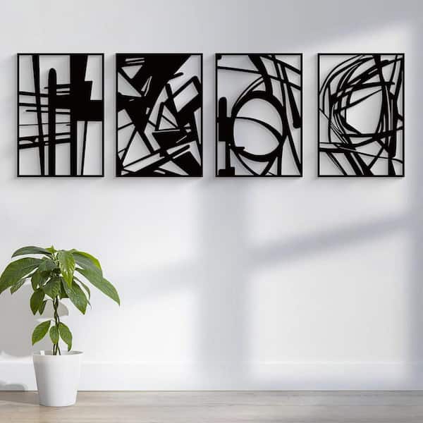 Unbranded 11 in. x 16 in. Black Abstract Metal Work Wall Sculptures Wall Sign 4 Pack