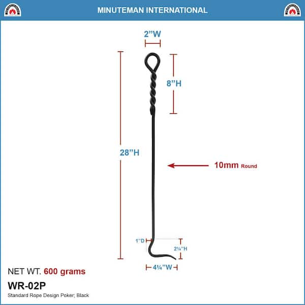 28 in. Tall Black Rope Design Standard Fireplace Poker