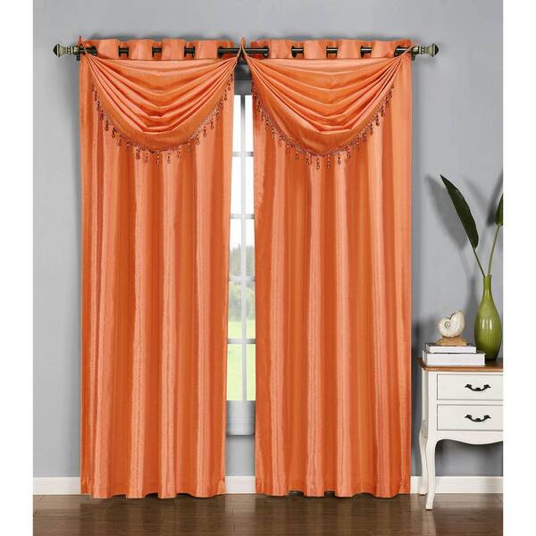 Window Elements Semi-Opaque Jane Faux Silk 54 in. W x 84 in. L Grommet Extra Wide Curtain Panel in Orange
