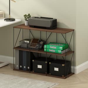 Rata 26.26 in. Tall Columbia Walnut Wood 6-Shelf Flat Base Bookcase with Metal Frame