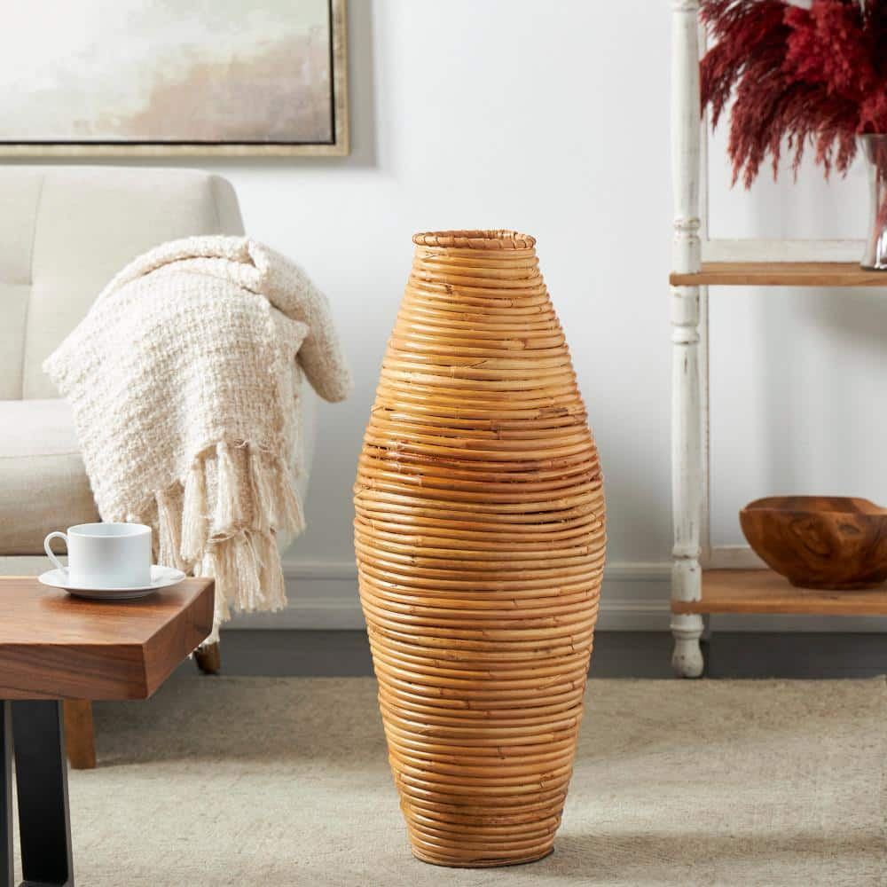 Litton Lane 28 in. Brown Handmade Wrapped Rattan Decorative Vase 044103 ...