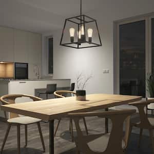 Carter 4-Light Black Modern Industrial Cage Chandelier Light Fixture for Dining Room or Kitchen