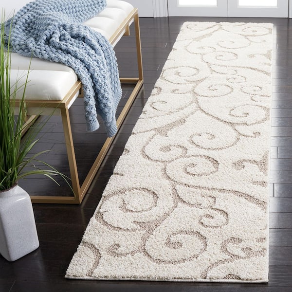 Florida Shag 2 ft. x 15 ft. Ivory/Beige Scroll Runner Rug