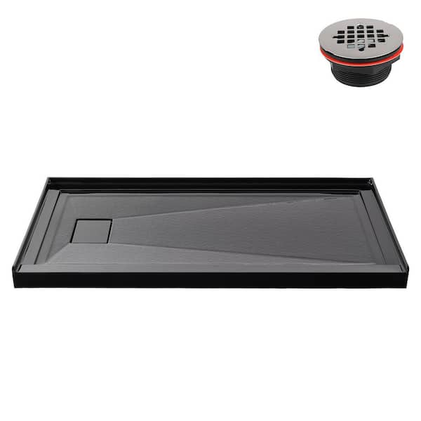 GB-2614-460-BL 60 in. x 32 in. Alcove Acrylic Shower Pan Base in Glossy Black with Left Drain, Drain Included