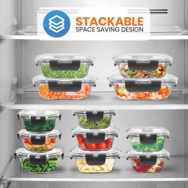 NutriChef 5-Piece Superior Glass Food Storage Containers Set - Stackable  Design, Newly BPA-free Airtight Locking lids with Wave Design