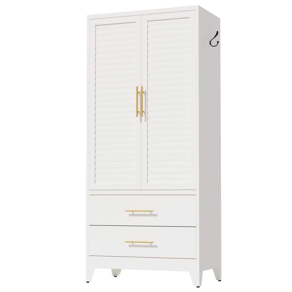 Avex White 70 in. H Metal Wardrobe Closet Lightweight Portable Storage Cabinet with 2 Doors and Drawers