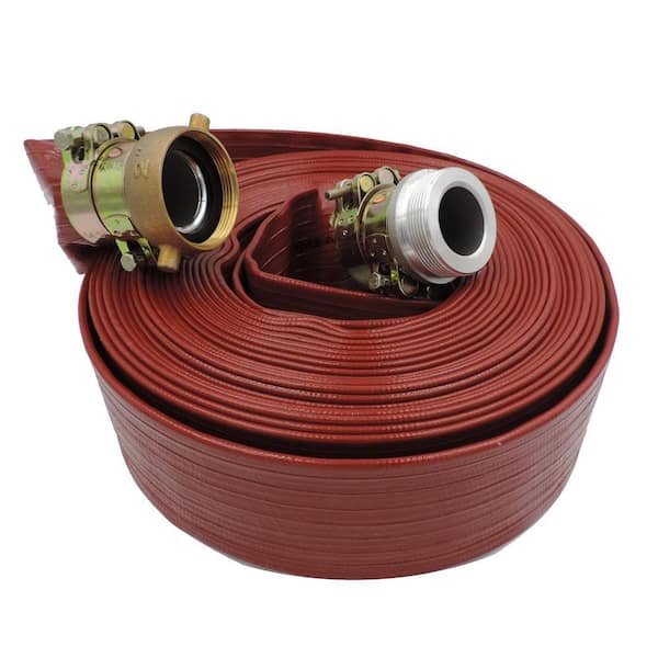 1-1/2 in. Dia. x 100 ft. Red 10 Bar High Pressure Lay Flat Hose with Connectors