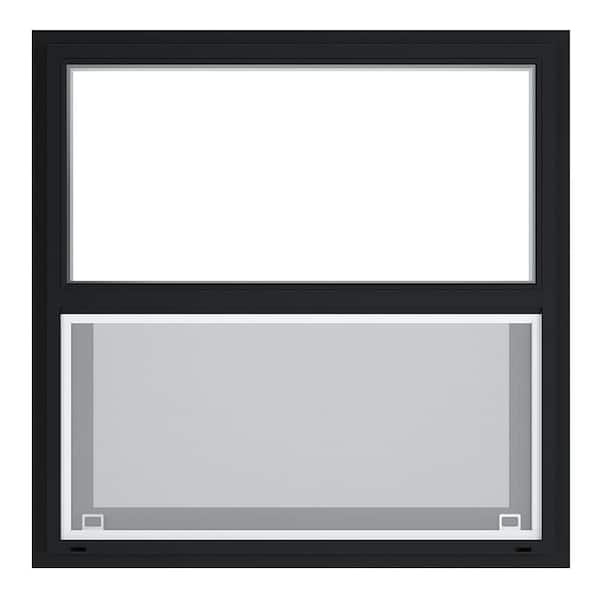 35.5 in. x 35.5 in. Select Series Single Hung Vinyl Black Window with White Int, HPSC Glass, and Screen