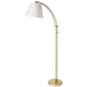 Felix 61 in. Aged Brass Indoor Floor Lamp with White Fabric Shade