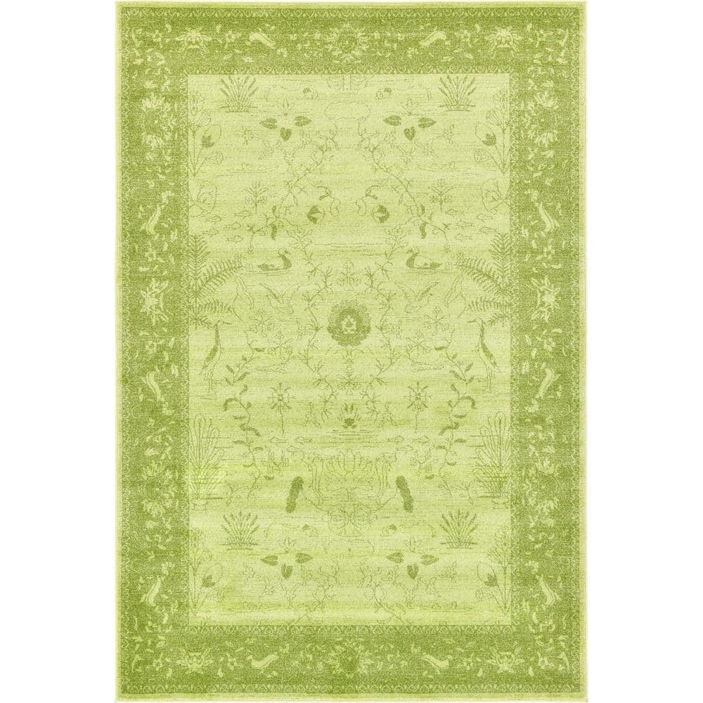 La Jolla Light Green Floral Indoor Rectangular Rug