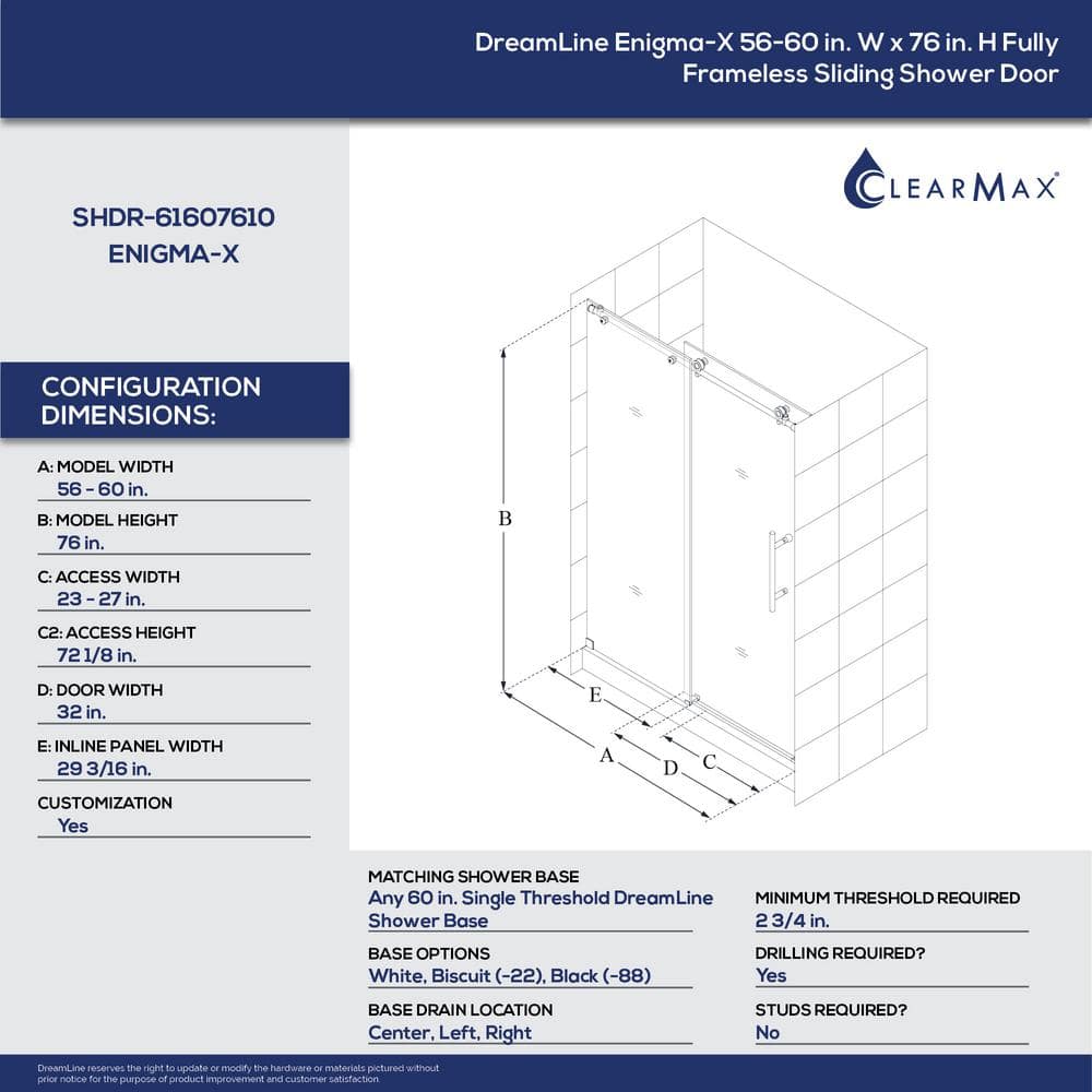 Enigma-X Frameless Sliding Shower Door with Polished Stainless Steel
