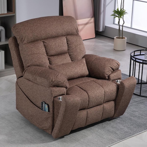 YOFE Upgraded Flagship 4-Motor Independent Control Oversized 180° Lay Flat Brown Chenille Electric Power Lift Recliner Chair
