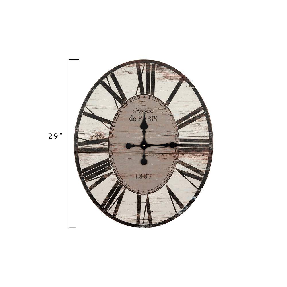 Distressed White and Gray Oval Wood Wall Clock with Roman Numerals
