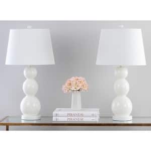 Jayne 27.5 in. White Three Sphere Glass Table Lamp with White Shade (Set of 2)