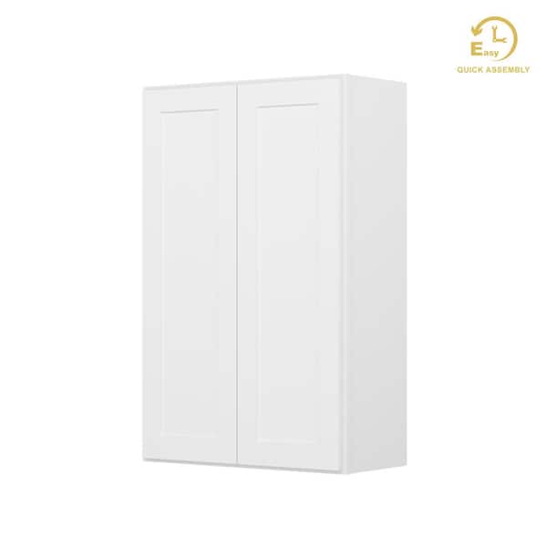 RoomyLife Easy-DIY 27 in. W x 12 in. D x 42 in. H Ready to Assemble Wall Kitchen Cabinet in Shaker White 2-Door-3 Shelves