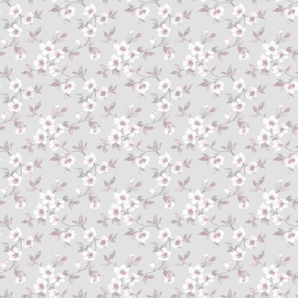 Unbranded Secret Garden Grey and Pink Delicate Flower Trail Non-Woven Non-Pasted Wallpaper Roll (Covers 57.75 sq.ft.)