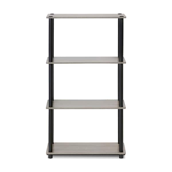 Furinno 43.25 in. French Oak Gray/Black Plastic 4-shelf Etagere Bookcase with Open Back