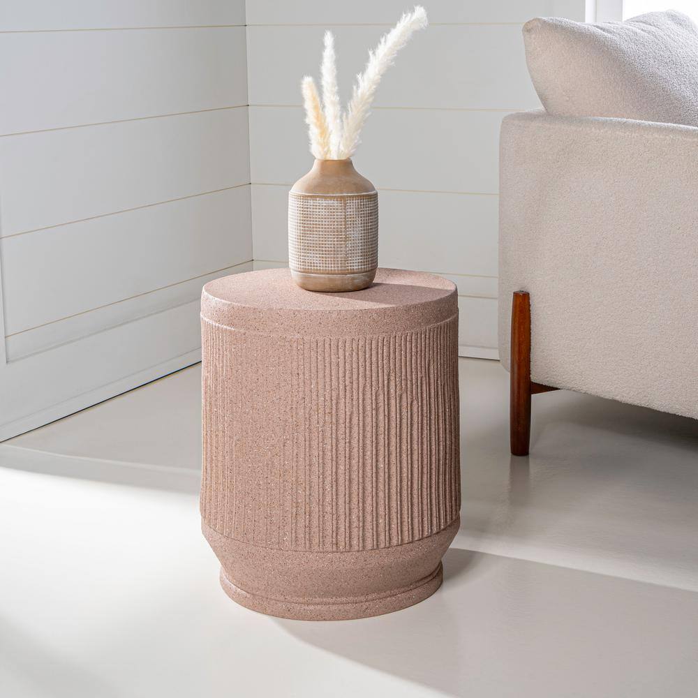 Kline 17.5" Blush Ribbed Round Poly-Resin Accent Table