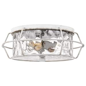 Farragut 13.75 in. 3-Light Antique White Semi-Flush Mount with Clear Water Glass