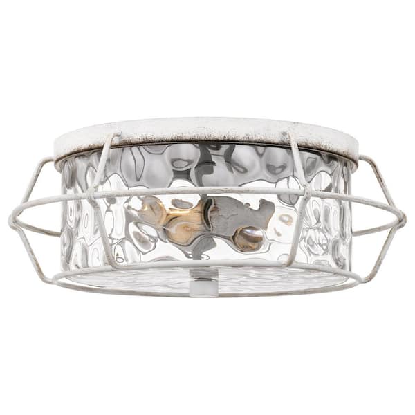 Quoizel Farragut 13.75 in. 3-Light Antique White Semi-Flush Mount with Clear Water Glass