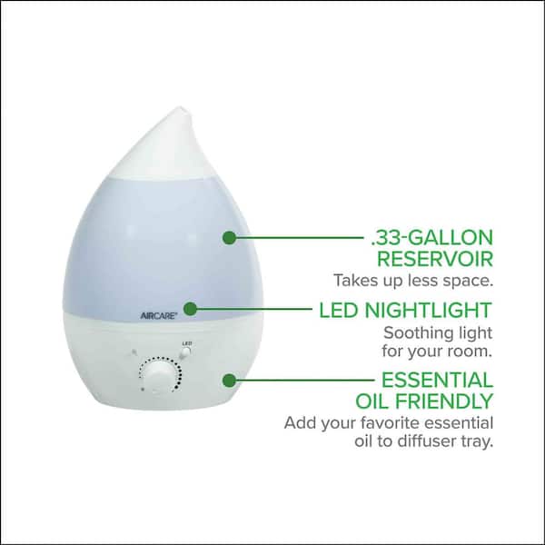 AURORAmini 0.33-Gal. Cool Mist Ultrasonic Large Room Humidifier for 360 sq. ft., White