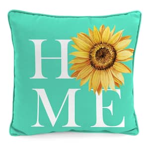 16 in. L x 16 in. W x 4 in. T Reversible Outdoor Throw Pillow in Aqua Home Sunflower