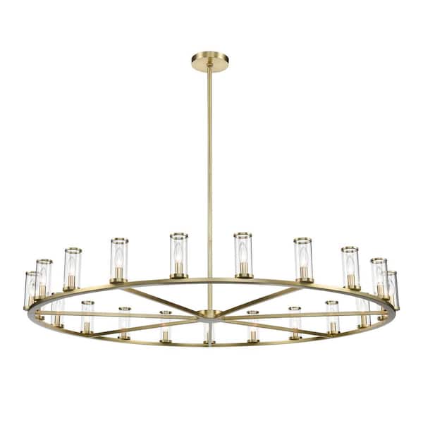 ALORA Revolve 61 in. 21-Light 60-Watt Clear Glass/Natural Brass Chandelier