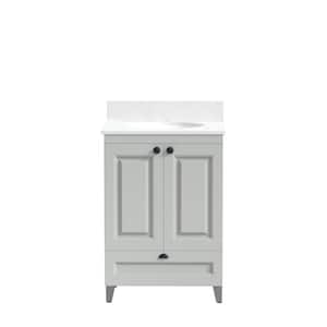 24 in. W x 21 in. D x 35 in. H Metal Bathroom Vanity in Gray with Iced White Engineered Marble Top with White Sink